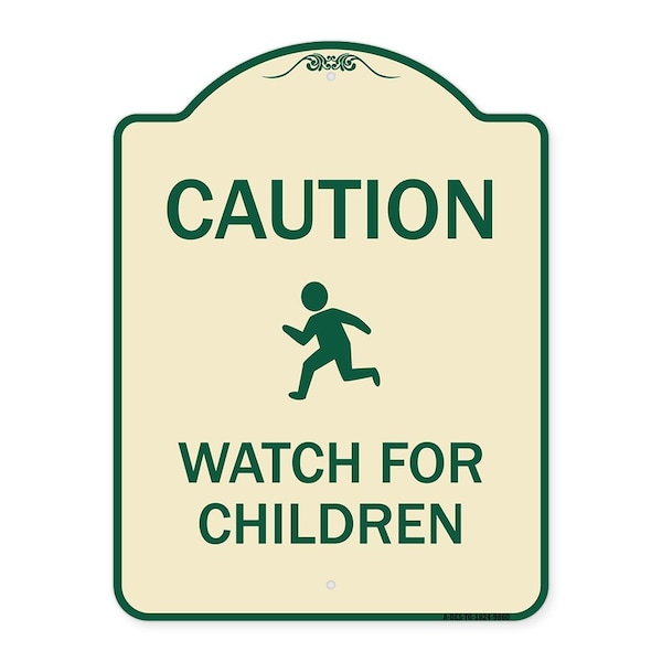 Designer Series-Caution Watch For Children Tan & Green, 24" x 18", TG-1824-9860